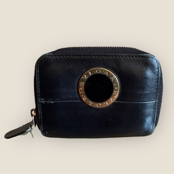 BVLGARI Handbags - BVLGARI Black Leather Zip Coin Purse